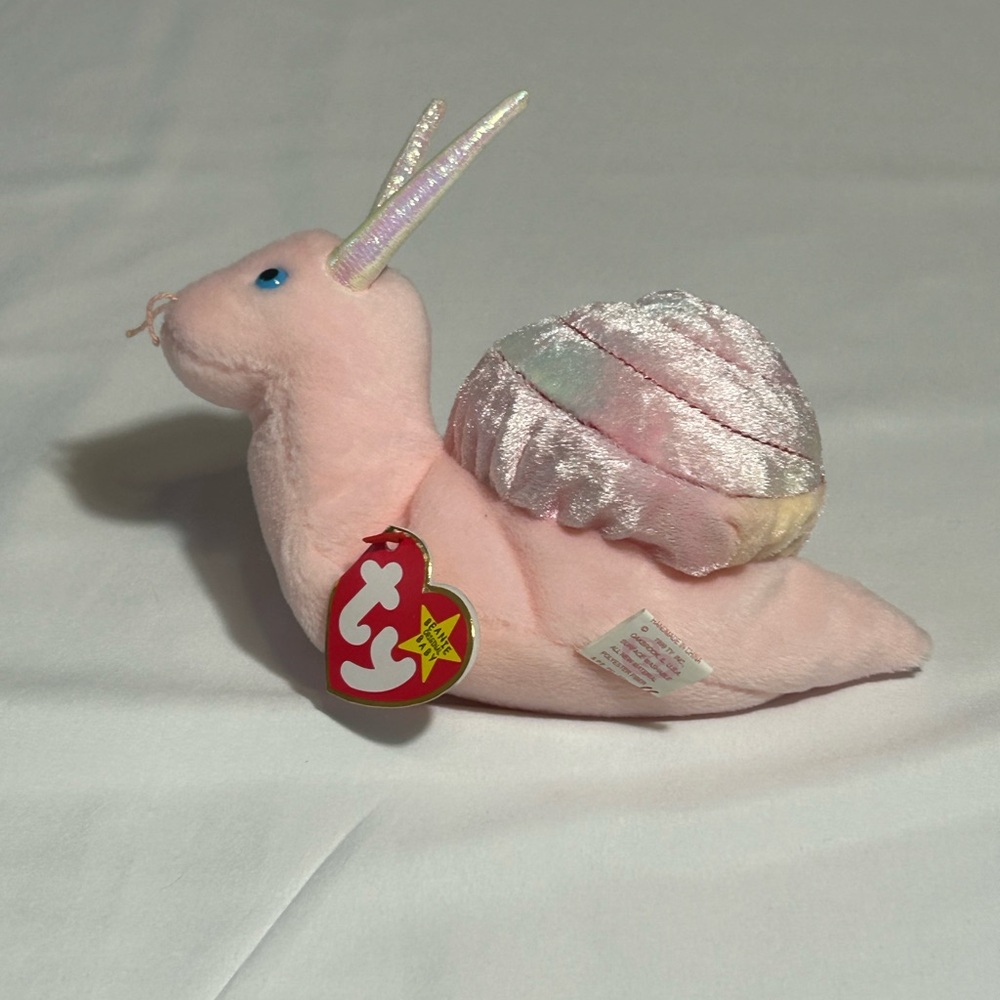Vintage Ty Swirly Pink Snail Plush with Iridescent Shell with tag errors